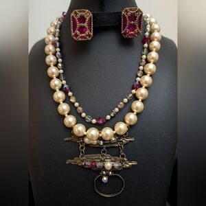 #7. MCM Vintage  Pearl and Deep Red Modernist Brutalist Pendant Design